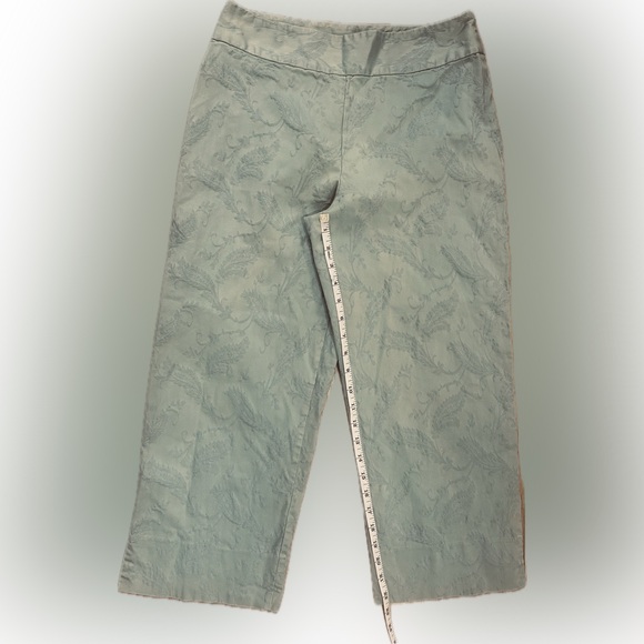 GUC Merona SZ 10 sage green w/tone on tone paisley print cropped pants/waist 29” - Picture 6 of 7